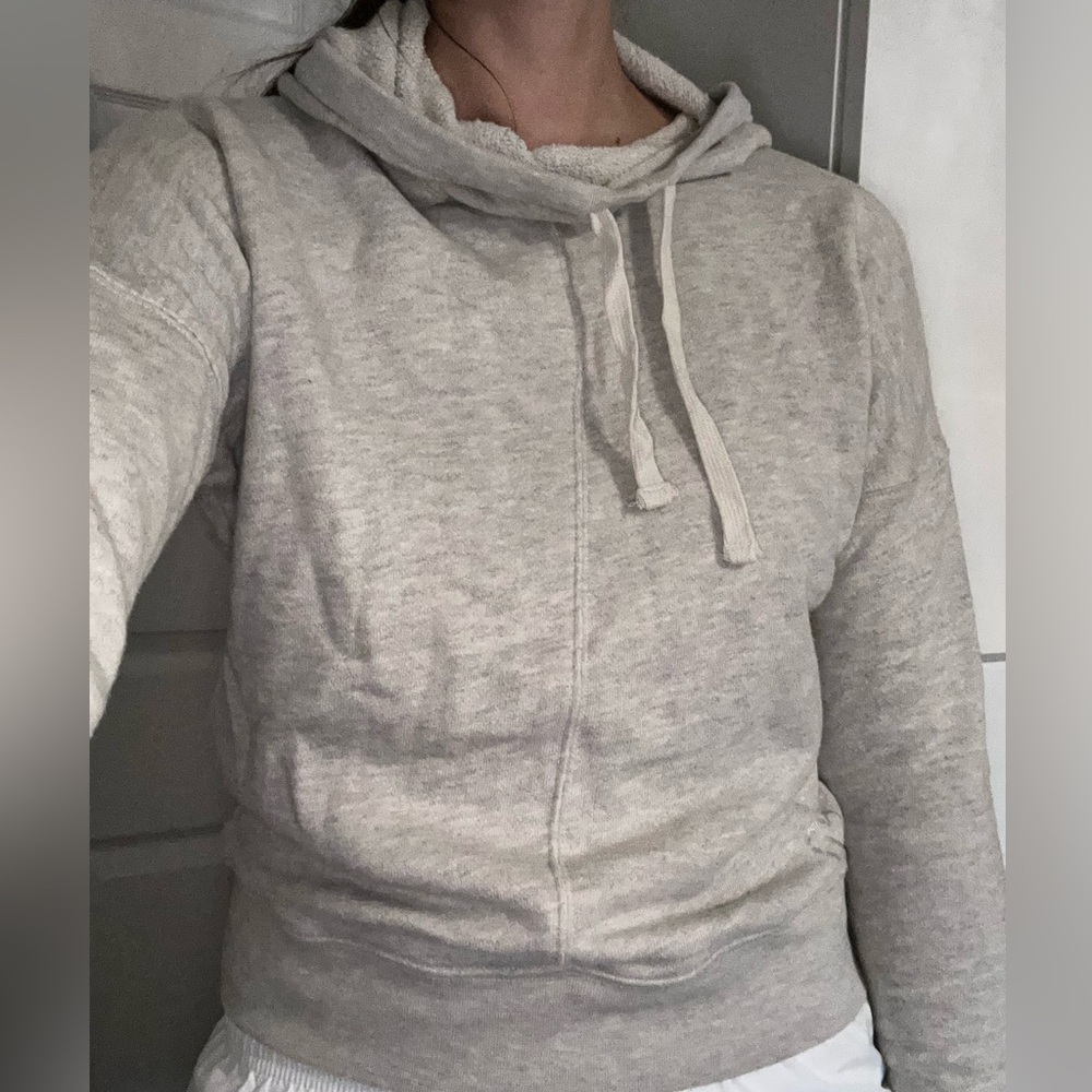 Aeropostale High Neck Hoodie in Oatmeal/Grey